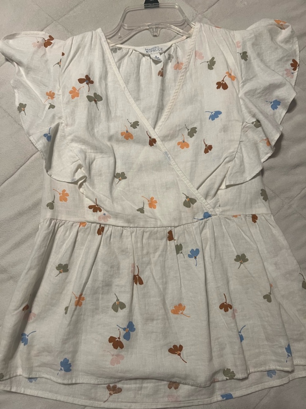 Market and Spruce Mixed Floral Wrap-Front Blouse- Cream with Multi Floral Print